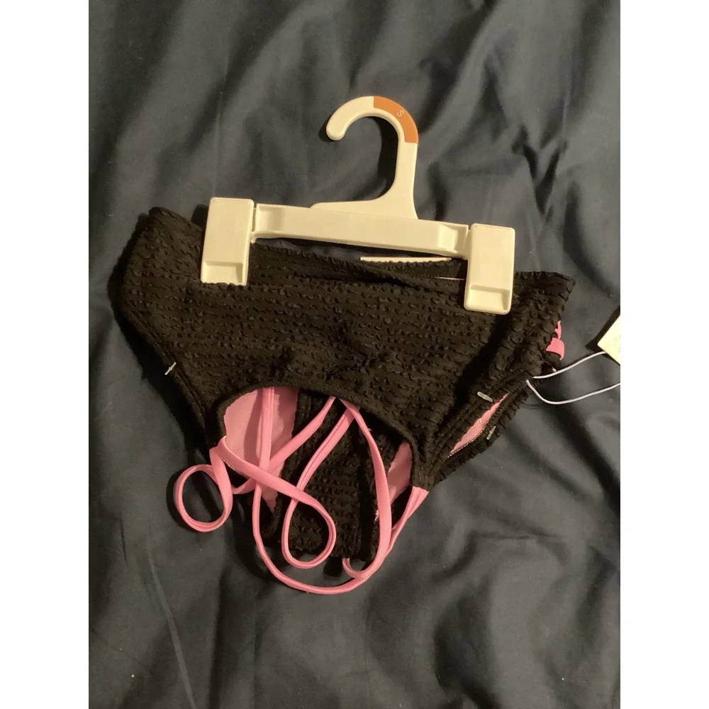 More Than‎ Magic Girls Bikini Set Black Pink Smocked UPF 50+ Size S 6/6X